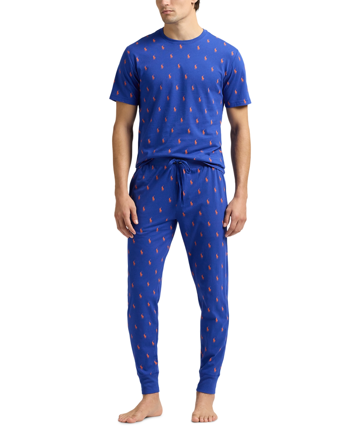 Polo Ralph Lauren Men's Short-sleeve Jogger Pajama Set, Exclusively At Macy's In Rugby Royal,sailing Orange