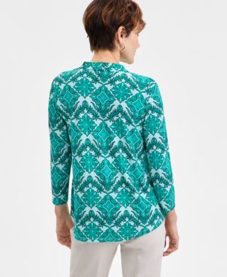売れ筋商品|||ジェイエムコレクション カットソー トップス レディース Women's Printed 3/4 Sleeve V-Neck Knit Top, Exclusively at Macy's Black Medallion Combo JM Collection Women's Printed 3/4 Sleeve V-Neck Knit Top
