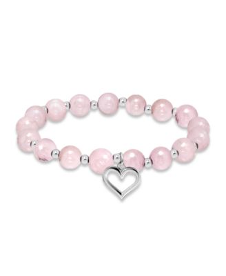 Silver-Plated Beaded Heart Charm Stretch Bracelet