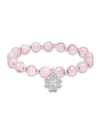 Silver-Plated Beaded Clover Charm Stretch Bracelet