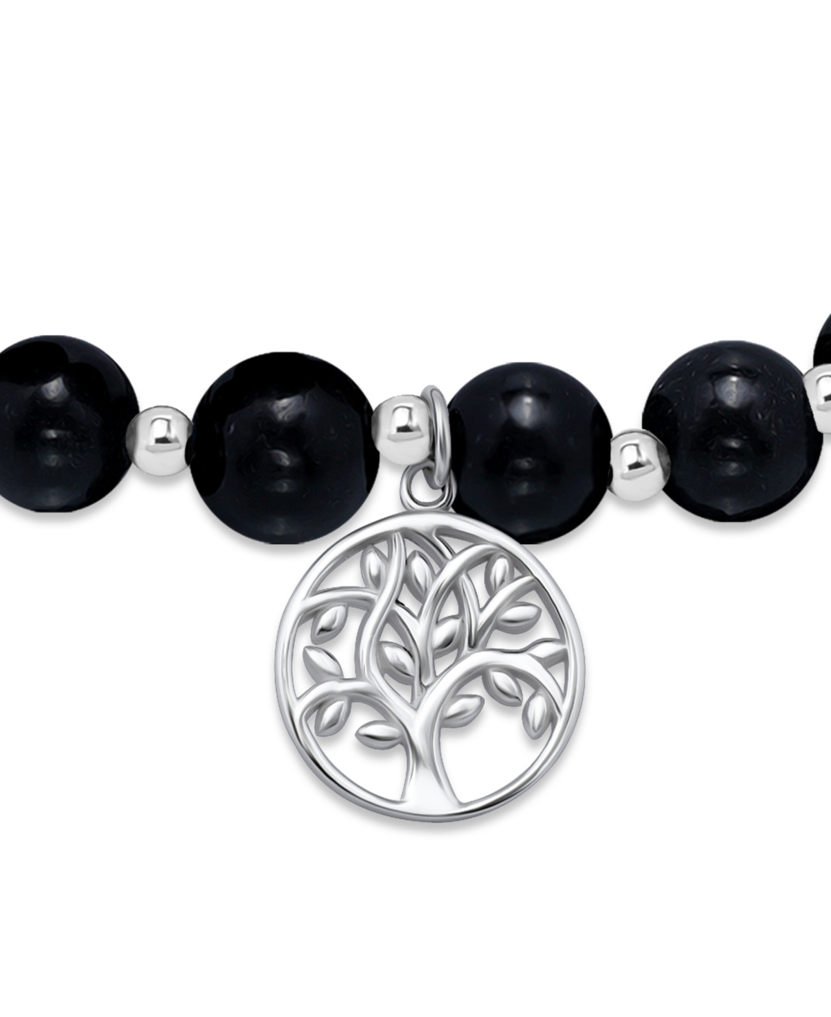 MACY'S MACY'S SILVER-PLATED BEADED TREE OF LIFE CHARM STRETCH BRACELET 