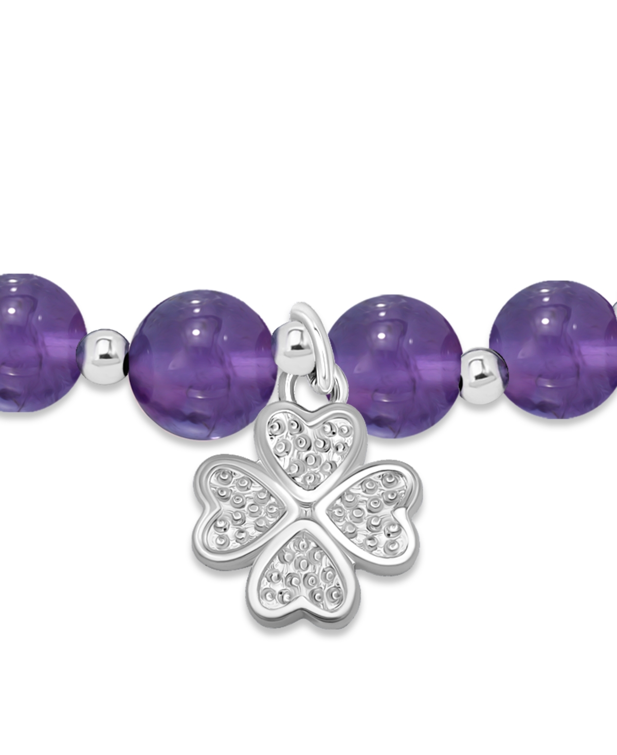 MACY'S MACY'S SILVER-PLATED BEADED CLOVER CHARM STRETCH BRACELET 
