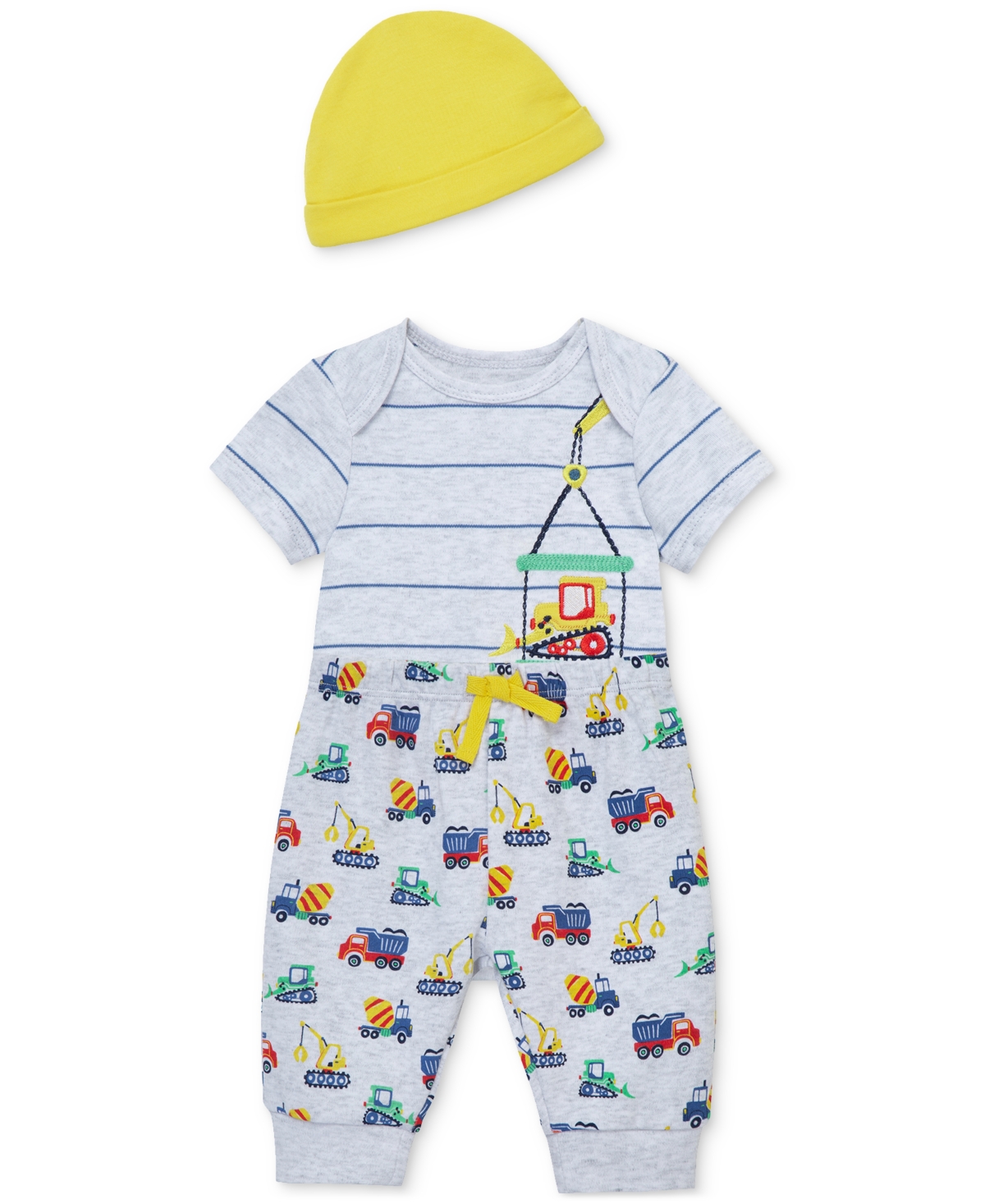Shop Little Me Baby Boys Construction Cotton Bodysuit, Hat & Pants, 3 Piece Set In Dark Gray