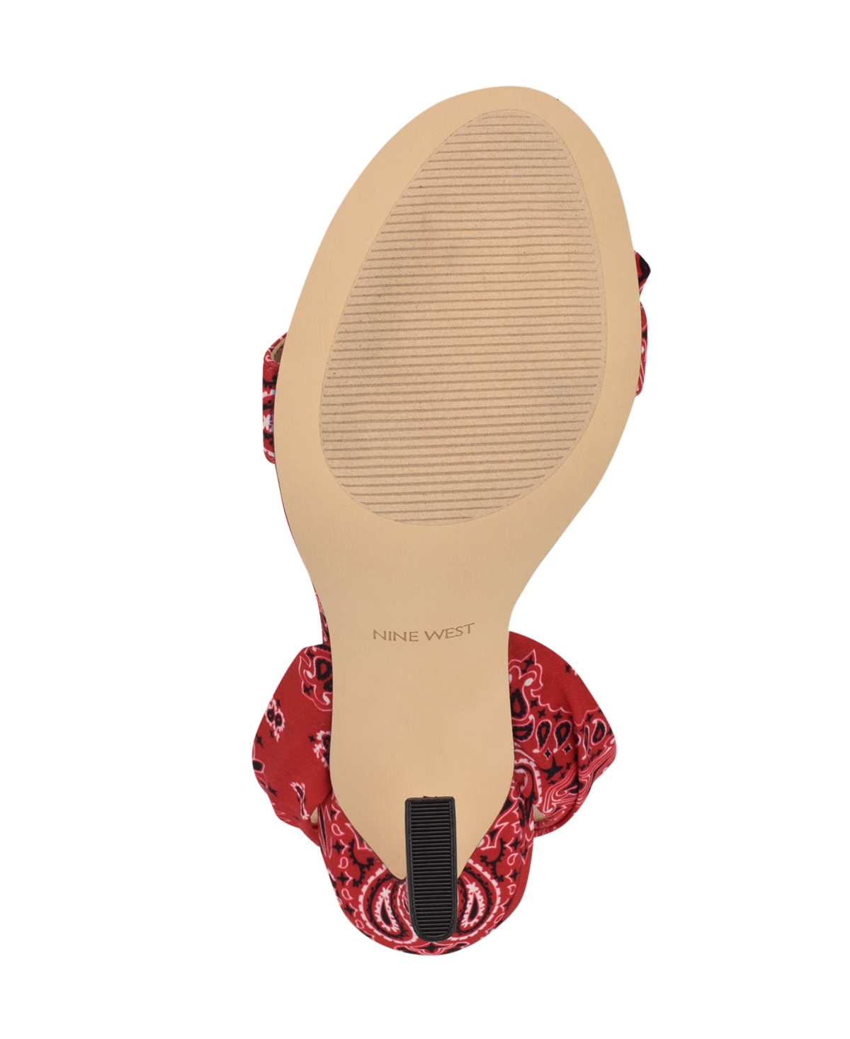 Shop Nine West Women's Kelsie Ankle Wrap Sculpted Heel Sandals In Red Sport Bandana Print