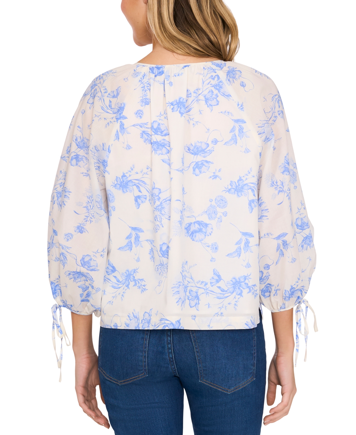 Cece Women's Cotton Floral-print Puff-sleeve Blouse In New Ivory