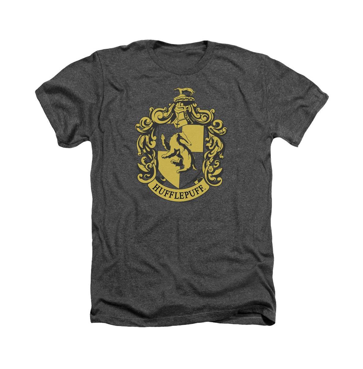 Mens Hufflepuff Crest Adult Heather Tee / T-Shirt - Charcoal