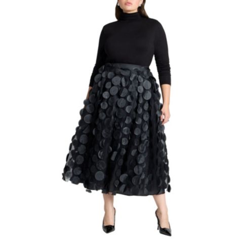 Женская юбка ELOQUII Plus Size Dimensional Dot Full, цвет: Чёрный оникс