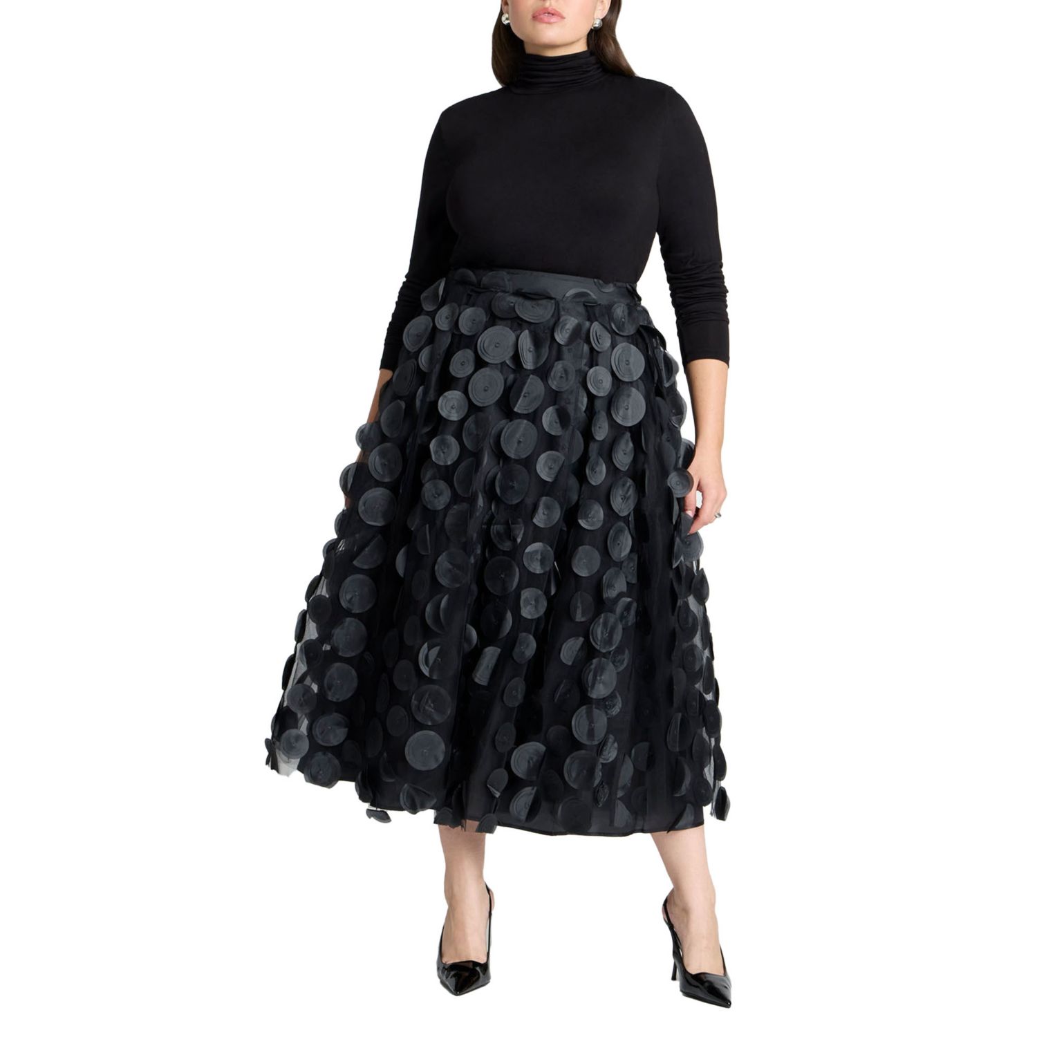 Women's Plus Size Dimensional Dot Full Skirt