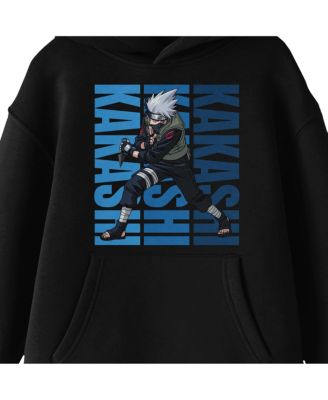 Boys Kakashi Action Pose Long Sleeve Youth Black Hooded Sweatshirt-XL