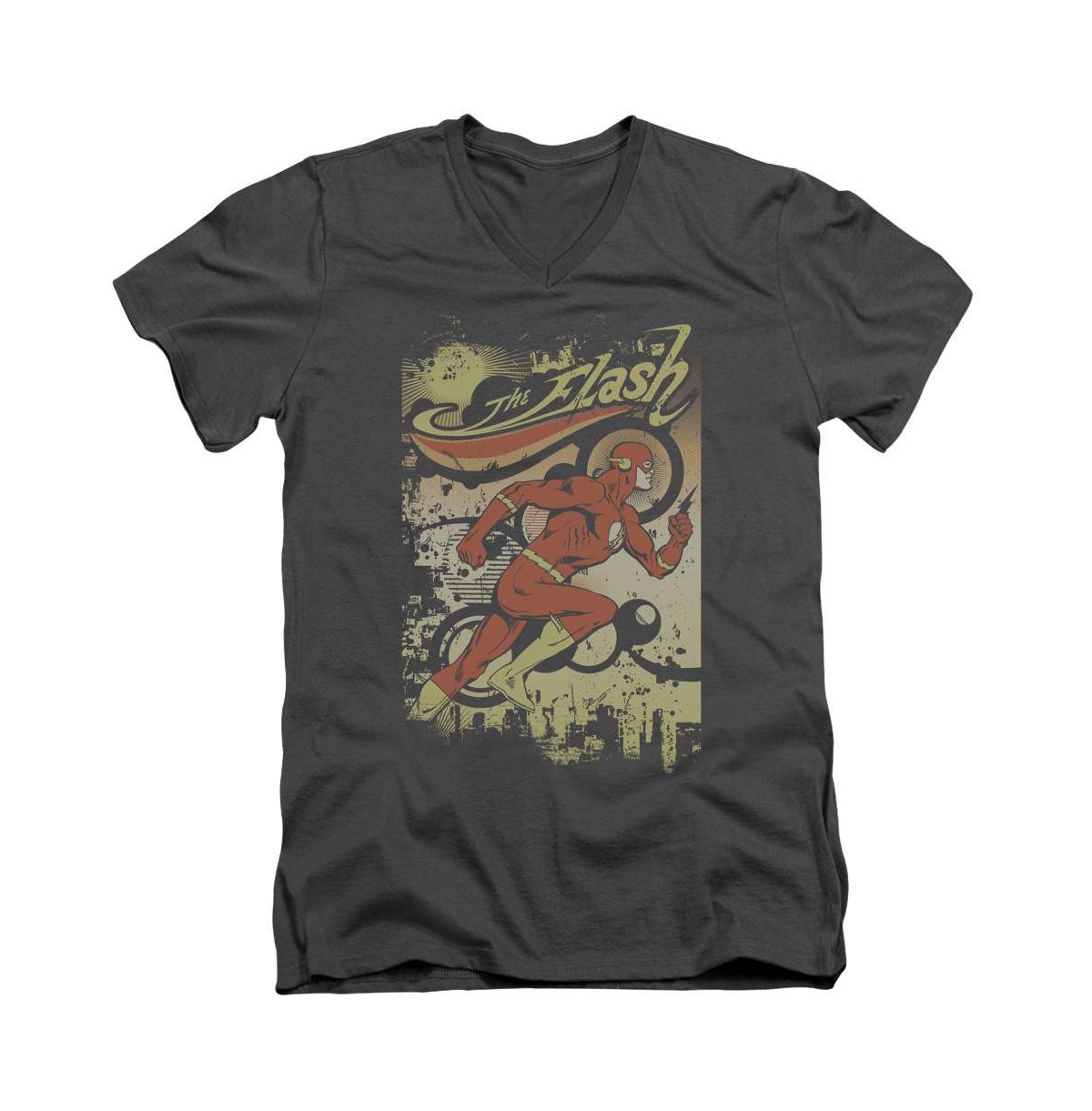 Dc Flash Mens Dc Comics Flash Just Passing Through Short Sleeve Adult V Neck Premium Cotton Tee / T-Shirt - Charcoal