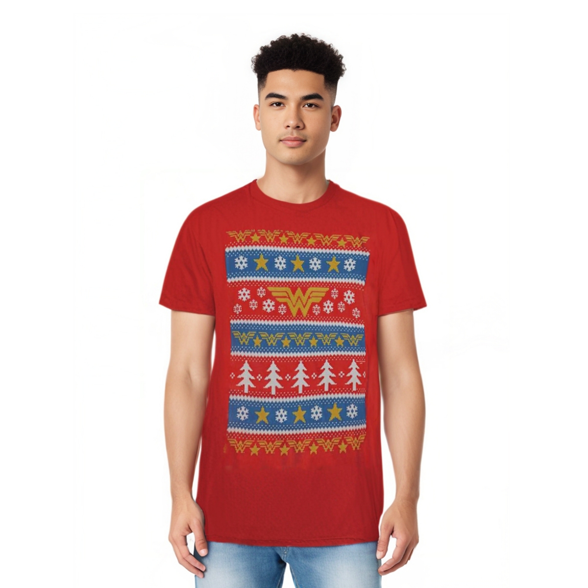 Men's Dc Comics Wonder Woman Wonder Woman Christmas Sweater Short Sleeve Adult Tee / T-Shirt - Red