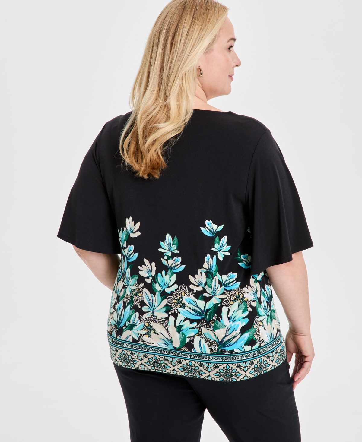 Jm Collection Plus Size Printed Square-neck Short-sleeve Top, Exclusively At Macy's In Multi