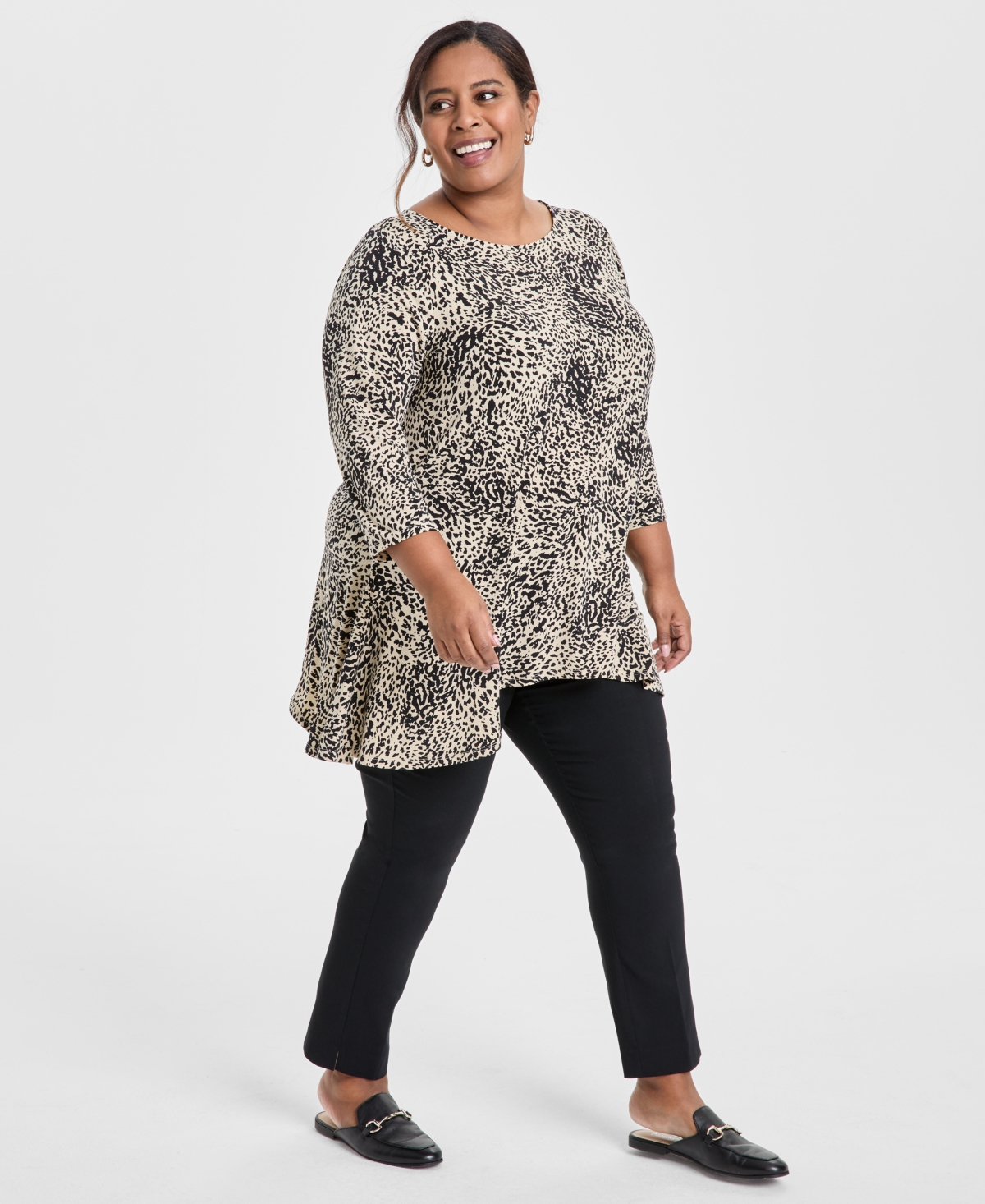 Shop Jm Collection Plus Size Printed Scoop-neck Tunic, Exclusively At Macy's In Coffee Cake
