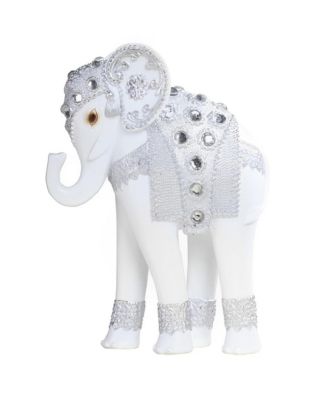"2-PC Set" 7"H Standing Long Legged Elephant with Decorative Gem Statue Slim Elephant in Silver Figurine Statue Ornament Home Room Office Decor and Perfect Ideas for Housewarming