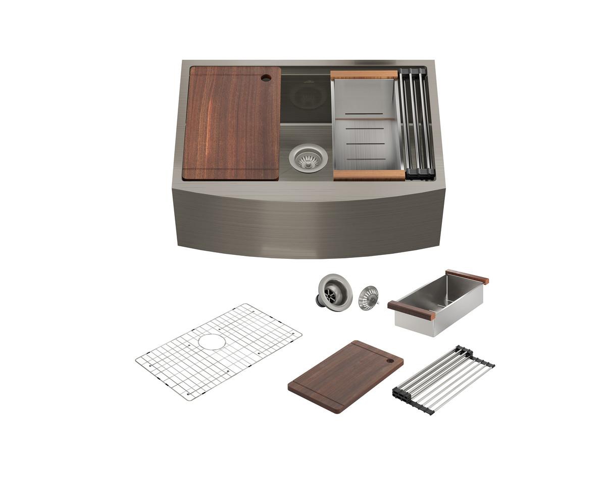 36inch L x 20inch W Stainless Steel Kitchen Sink with Sink Grid, Cutting Board and Dish-Drying Rack - Brushed nickel