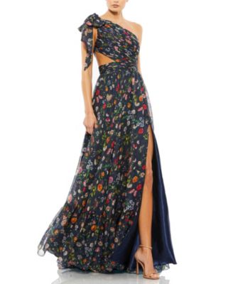 Women's Tied One Shoulder Cut-Out Flowy Gown