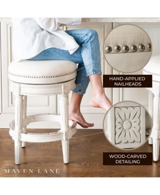 Pullman Backless Counter Stool in White Oak Finish w/ Natural Color Fabric Upholstery, Set of 2