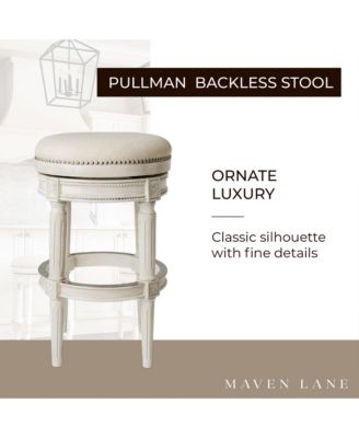 Pullman Backless Bar Stool in White Oak Finish w/ Natural Color Fabric Upholstery, Set of 3