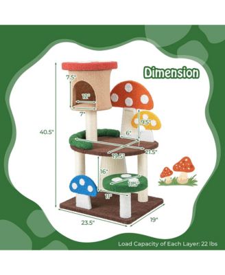 41'' Mushroom Cat Tree Tower Indoor Kitten Activity Center w/ Natural Sisal Posts