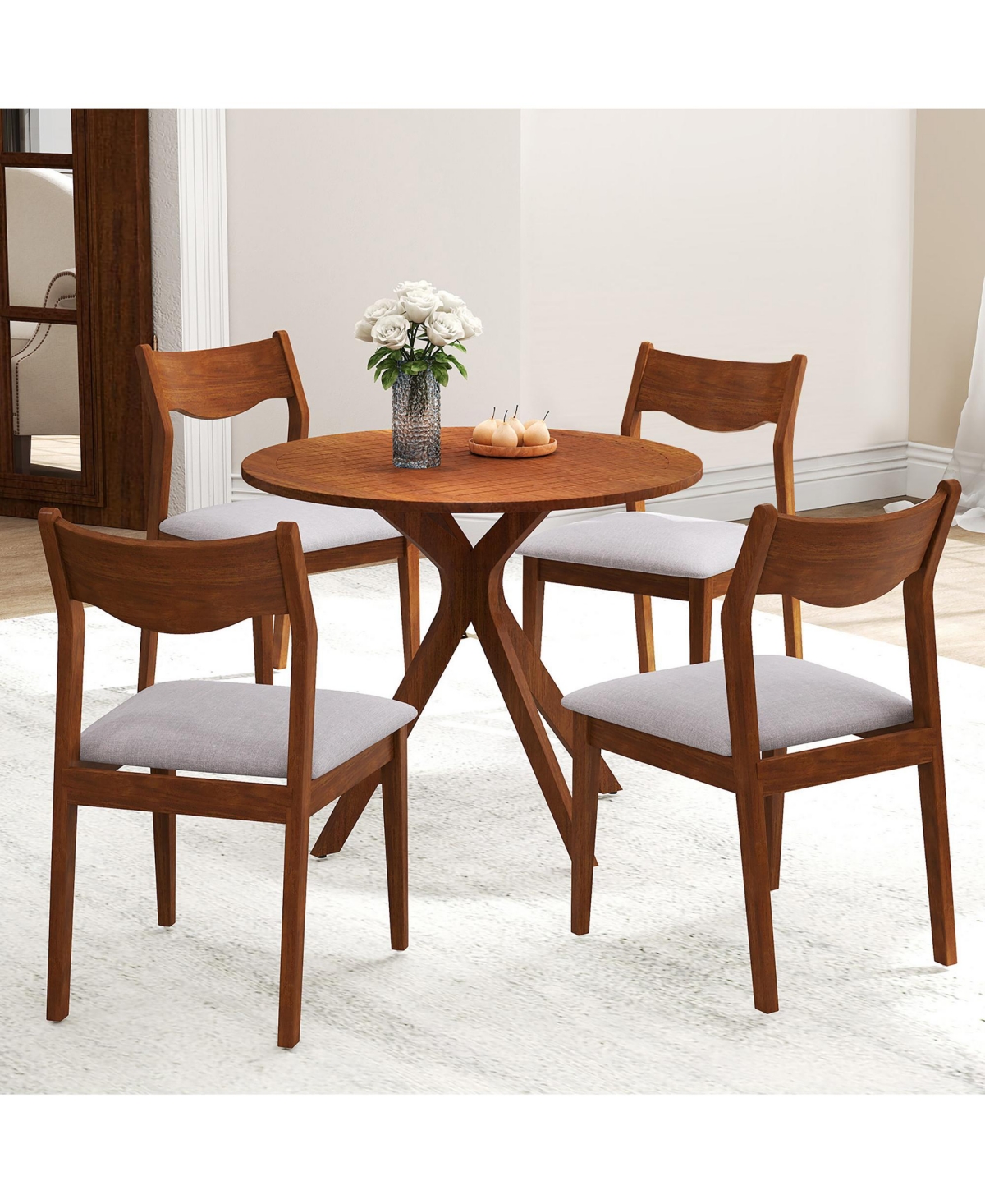 Gymax Wooden Dining Chair Set of 2 w/ Rubber Wood Frame Wide Padded Seat