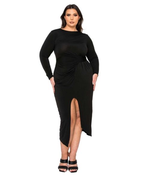 Женское платье L I V D Plus Size Estelle Ruched Bodycon Midi, цвет: Чёрный