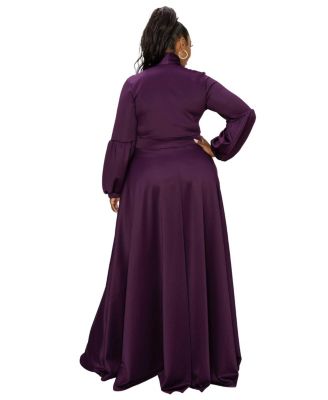 Plus Size Bella Donna Dress with Ribbon and Bishop Sleeves