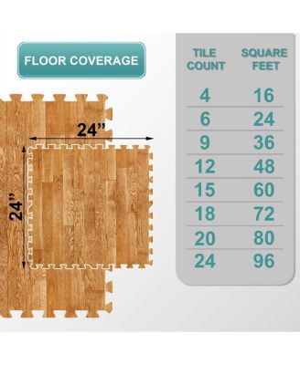 3/8-Inch Thick 96 Sq. Ft. Wood Grain Floor Foam EVA Interlocking Mats Tiles w/ Borders - for Home, Playroom, Basement, Trade Show