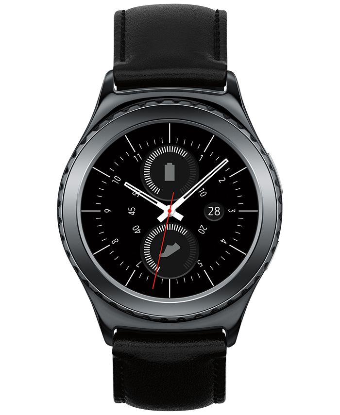 Samsung - Gear S2 classic Smart Watch with 40mm Black Steel Case & Black Leather Strap SMR7320ZKAXAR