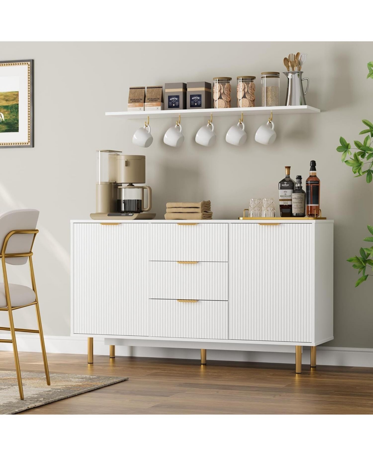 gaomon Kitchen Sideboard Cabinet with 3 Drawers and 2 Doors