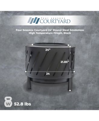 24" Round Steel Smokeless High Temperature Firepit, Black