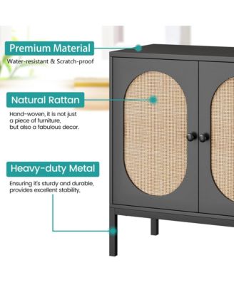 Rattan Buffet Cabinet, Sideboard Cabinet with Adjustable Shelves