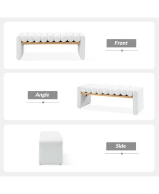 Modern Bench with Solid Wood and Removable Round Bolster Cushions