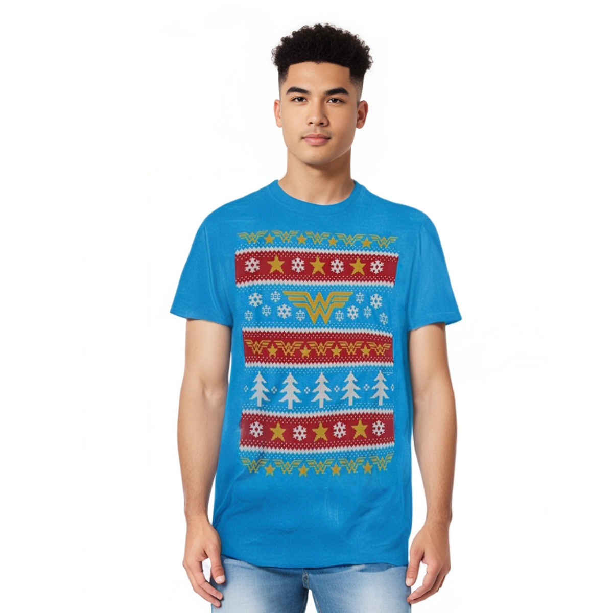 Men's Dc Comics Wonder Woman Wonder Woman Christmas Sweater Short Sleeve Adult Tee / T-Shirt - Blue