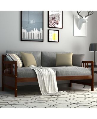 Twin Size Wooden Slats Daybed Frame Support Platform W/Rails Cherry