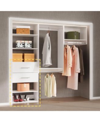 Short Tower Wood Built In Closet Organizer Unit, Wood Closet Organizer Starter Kit, Mounted Closet Systems with 2 Drawers