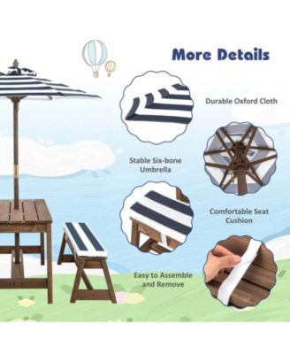 Kids Picnic Table and Bench Set with Cushions and Height Adjustable Umbrella