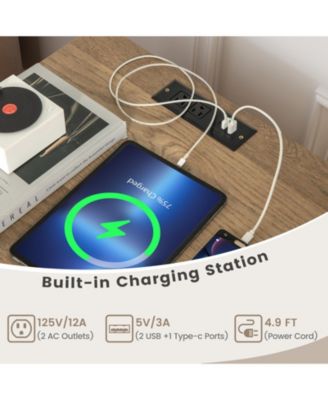 Record Player Stand with Record Storage Shelf and Charging Station