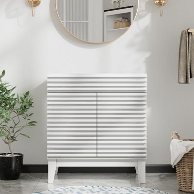 Particleboard Bathroom Cabinet Vanity with Storage and Wood Grain Laminate (Sink Basin Not Included)