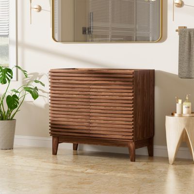 Particleboard Bathroom Cabinet Vanity with Storage and Wood Grain Laminate (Sink Basin Not Included)