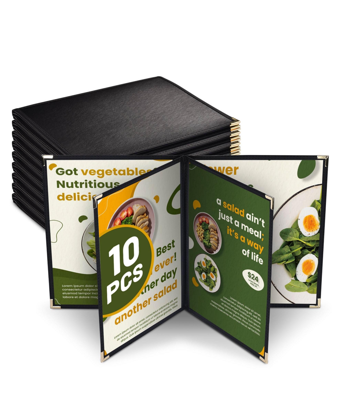 WeChef 10 Pack Restaurant Menu Covers 8.5" x 11" Book Style 4 Pages 6 Views Cafe - Natrual