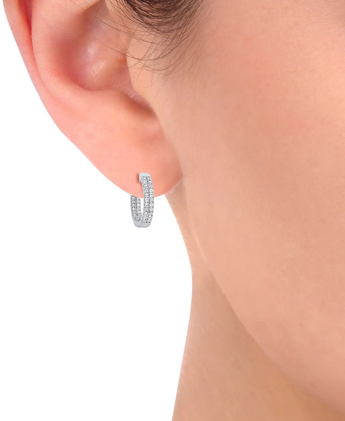 Macy's Diamond Double-row Small Hoop Earrings (1 Ct. T.w.) In 10k White Gold, 0.7" In White