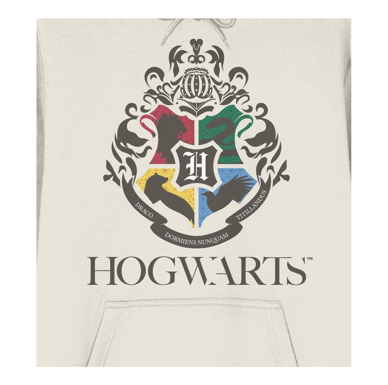 Minimal Hogwarts Crest Long Sleeve Natural Adult Hooded Sweatshirt-XL