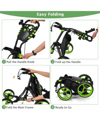 4 Wheels Foldable Golf Push Pull Cart Trolley w/ Brake Waterproof Bag