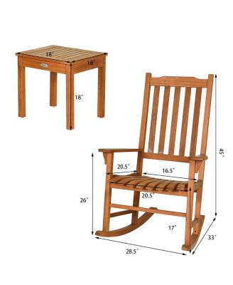 3 PCS Eucalyptus Rocking Chair Set W/ Coffee Table 2 Wood Conversation Chairs