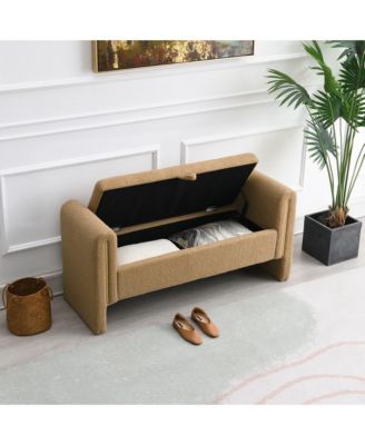 Modern Teddy Bed End Bench with Storage and Arms, Upholstered Foot Rest Stool, Comfy Vanity Bench