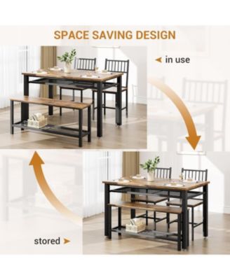 Kitchen Table Chairs Set for 4 with 2 Chairs and Bench, 4 Pieces Dining Table Set with Storage Rack & Metal Frame, Kitchen Table Set with for Small Space, Apartment
