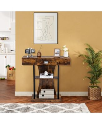 Console Table with Drawer and 2-Tier Shelves for Entryway Living Room
