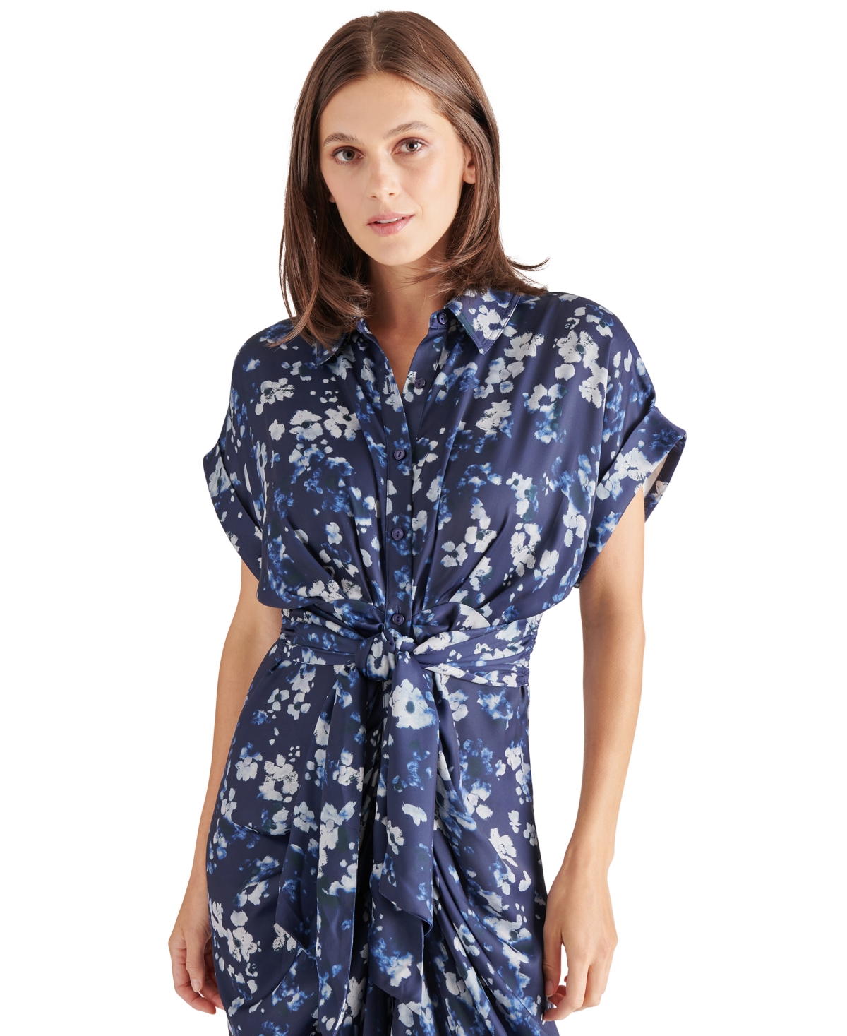 Steve Madden Tori Floral Print Shirtdress In Indigo