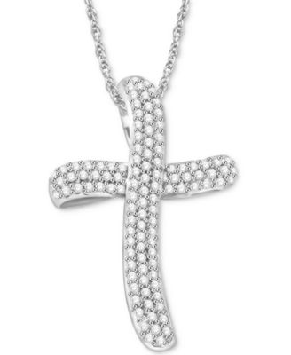 Macy's - Diamond Pav&eacute; Cross 18" Pendant Necklace (1 ct. t.w.) in Sterling Silver