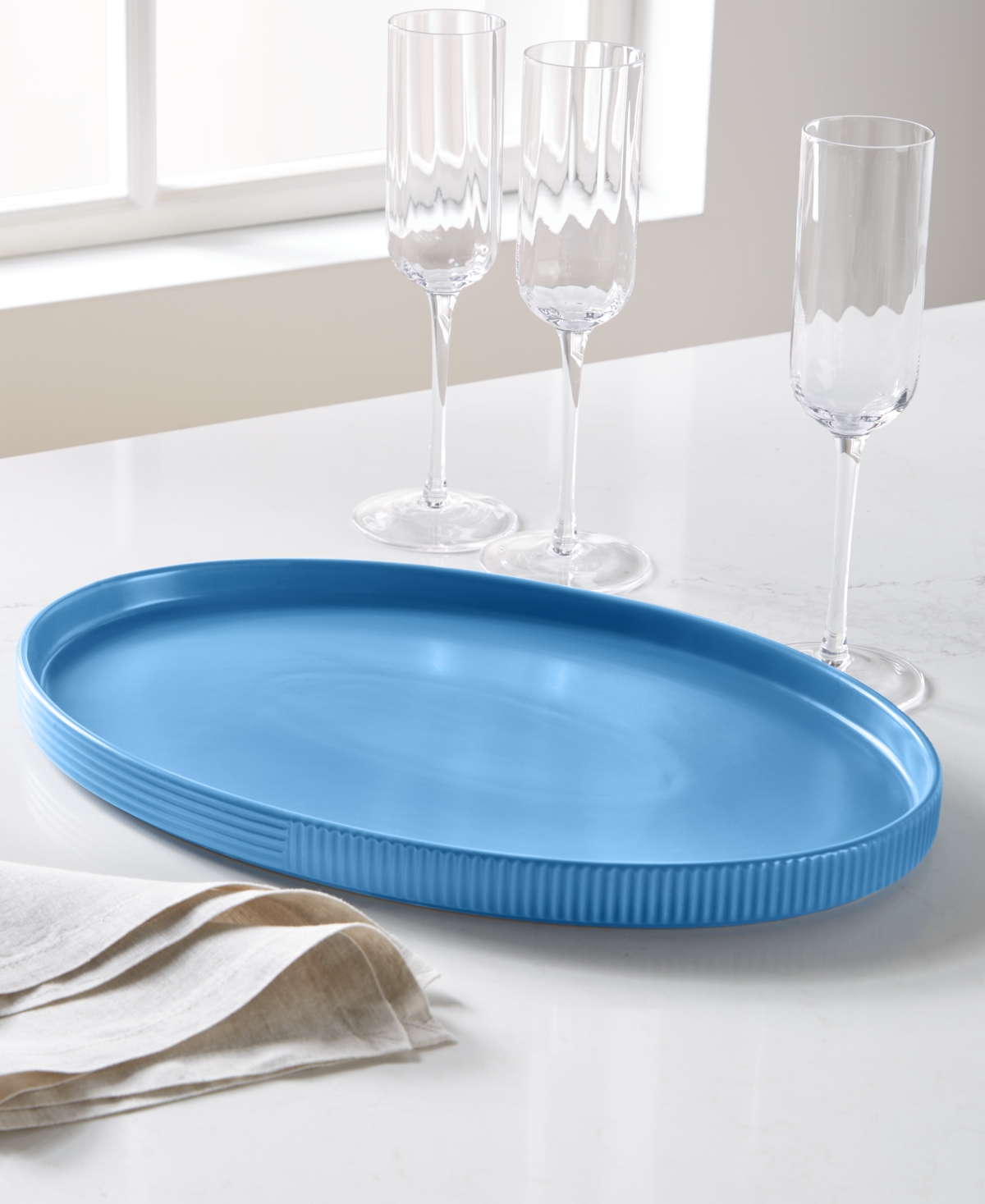 The Cellar Aaden Textured Oval Platter, Exclusively At Macy's In Blue